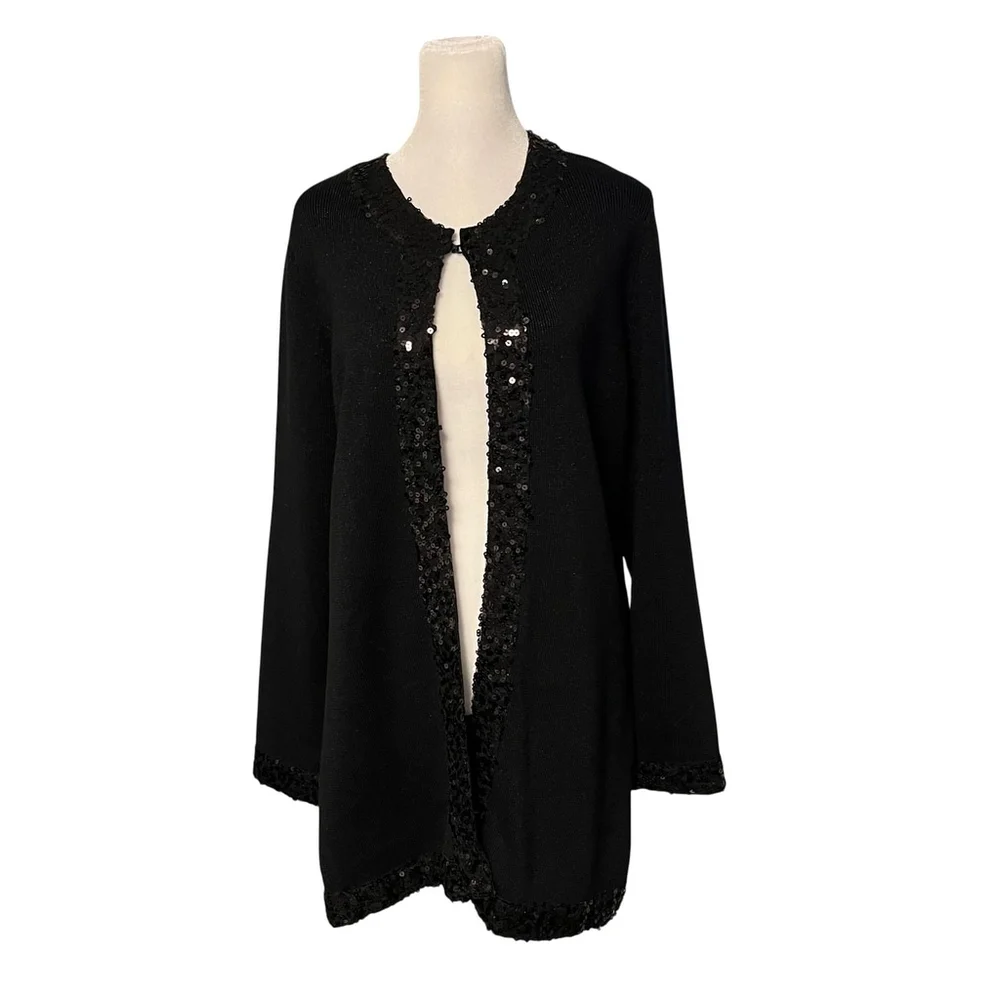Dana Buchman Black Sequin Trimmed Open Cardigan Large NWOT - Picture 3 of 9